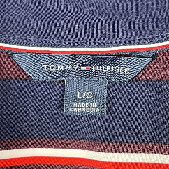 Tommy Hilfiger Navy Red Stripe Hidden Button 3/4 Roll Tab Sleeve Shirt Dress L - Picture 8 of 10